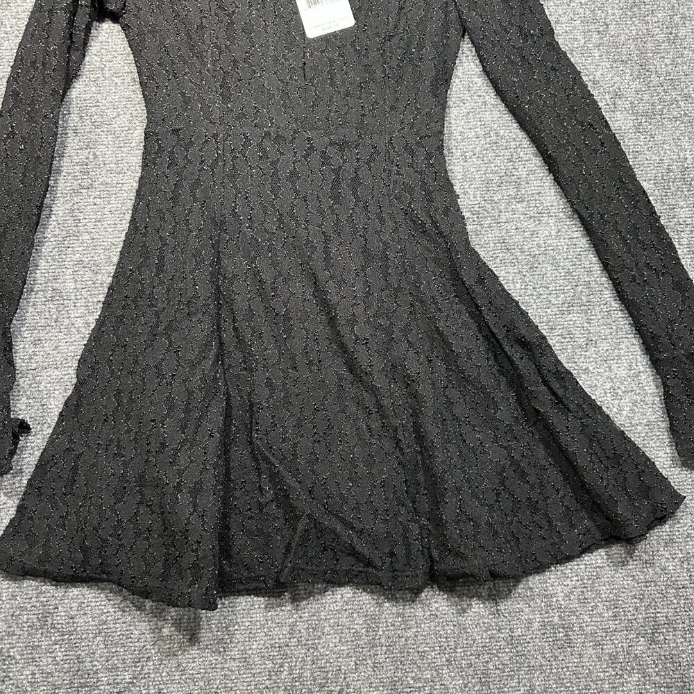 Free People Dress Womens XS Black Lace Aline Lined Bell Cuff Sleeve NEW Skater - Picture 2 of 8